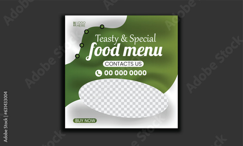 Fast food restaurant business marketing social media post or web banner template design with abstract background, logo and icon. Fresh pizza, burger & pasta online sale promotion flyer or poster.