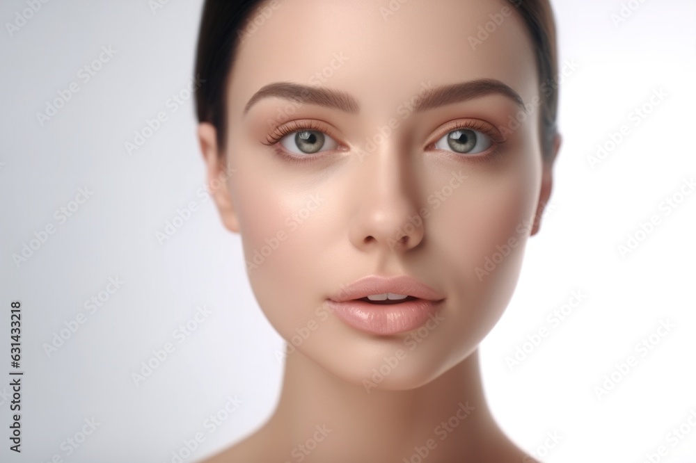Fototapeta premium beautiful portrait of a woman with clean skin of the face. The face of a woman with clean skin isolated on a white background. beautiful female beauty. generative AI