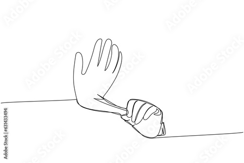 Medical gloves, protection, hygiene, sterility, medical supplies, equipment one line art. Continuous line drawing of medication, clinical, disposable, tool, surgery
