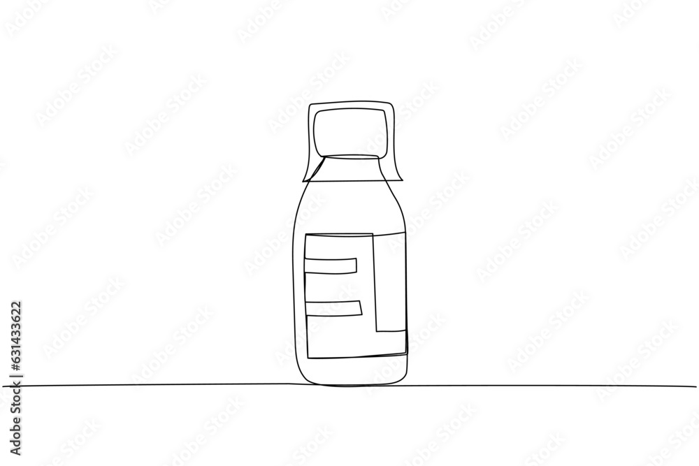 Medicine bottle, cough syrup, constipation syrup, herbal tincture one line art. Continuous line
