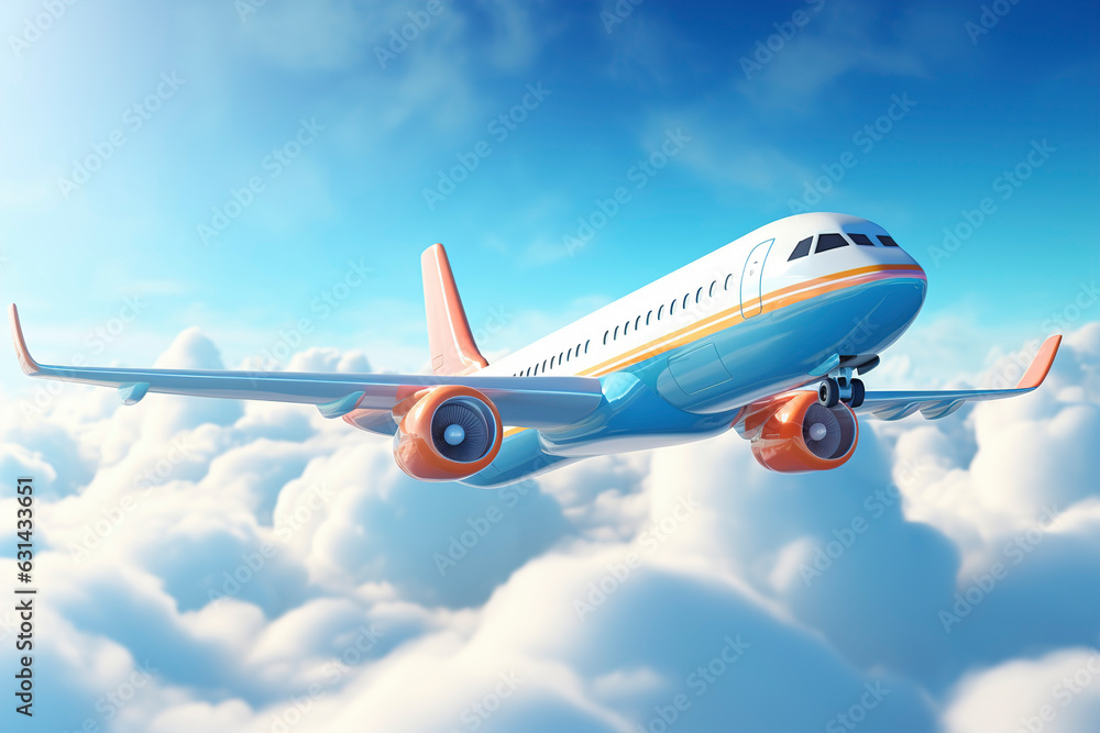 Passenger airplane in the sky above the clouds, passenger airplane with landing gear released takes off in sky, beautiful background with flying plane in blue sky, generative ai Passenger airplane in the sky above the clouds, passenger airplane with landing gear released takes off in sky, beautiful background with flying plane in blue sky, generative ai