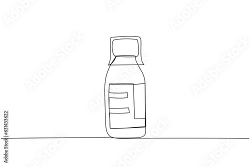 Medicine bottle, cough syrup, constipation syrup, herbal tincture one line art. Continuous line drawing of treatment, medication, pharmaceutical, medical, pharmacy, medicine, therapy