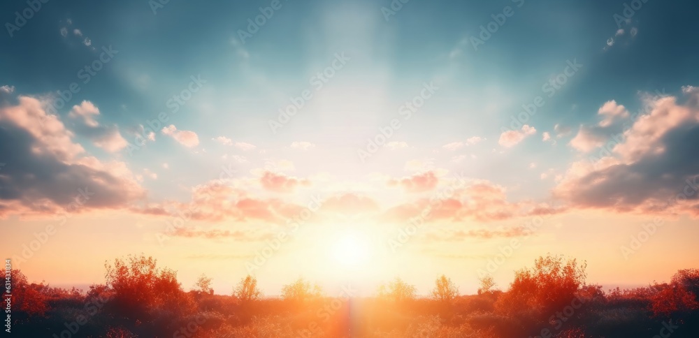 Sun light and morning sunshine sky autumn sunset perspective background, Generative AI