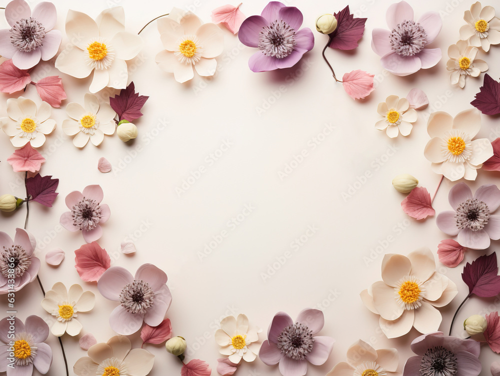 Dry flowers pattern background. Flat lay, top view, copy space. Generated AI. Dry flowers pattern background. Flat lay, top view, copy space. Generated AI.