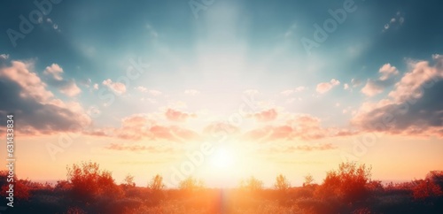 Sun light and morning sunshine sky autumn sunset perspective background, Generat Fototapet