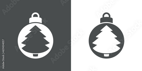 Tiempo de Navidad. Logo con silueta de bola de navidad con árbol de navidad para su uso en invitaciones y felicitaciones