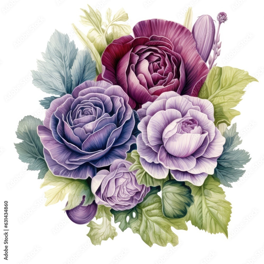Obraz premium A pile of Cabbage and their flowers and leaves. Generative AI