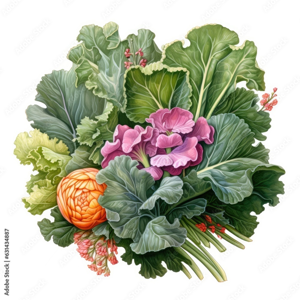 A pile of Kale and their flowers and leaves. Generative AI A pile of Kale and their flowers and leaves. Generative AI