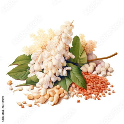 A pile of Hominy and their flowers and leaves. Generative AI
