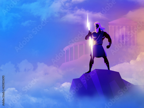 Zeus, the Father of Gods and men standing on mountain Olympus