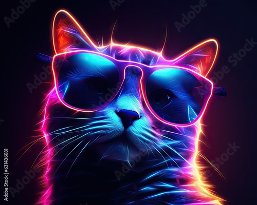 Portrait of a cat in neon color. T-shirt design © maxcity