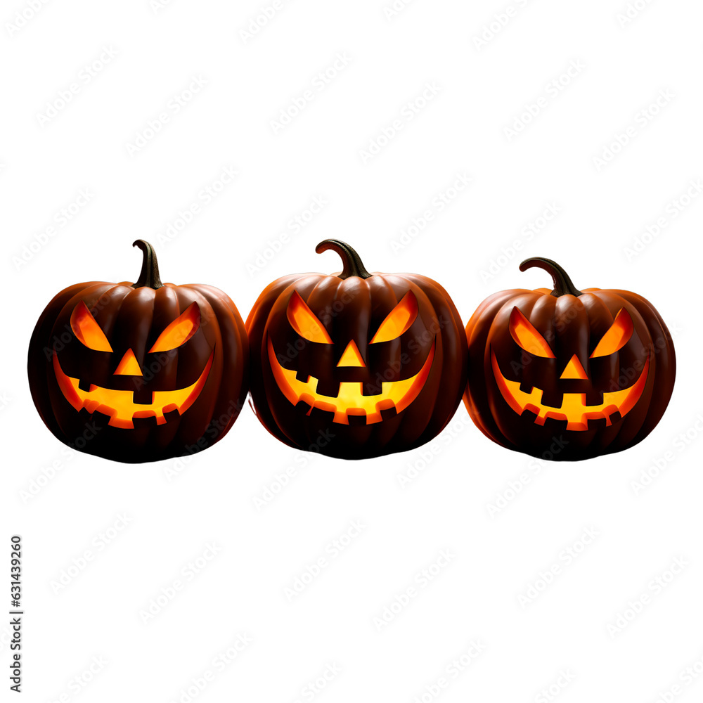 three halloween pumpkins with scary faces on a transparent background three halloween pumpkins with scary faces on a transparent background