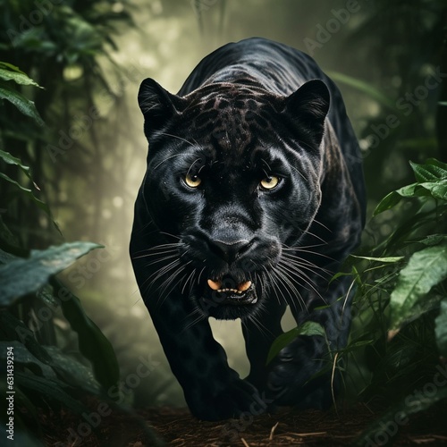 black panther animal big cat in jungle cinematic hd