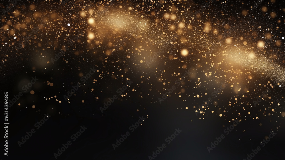 Golden particle rain. gold dust background bokeh effect. Created with generative AI.