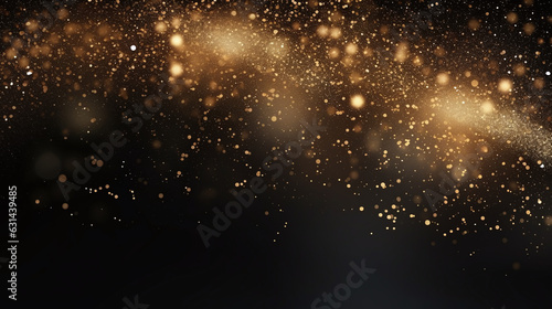 Golden particle rain. gold dust background bokeh effect. Created with generative AI.