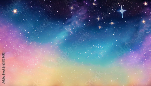 神秘的な夜空、カラフルなグラデーションの夜空のイラスト