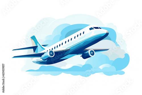 Passenger airplane in the sky above the clouds, passenger airplane gear released takes off in sky, beautiful panoramic background with flying plane in blue sky.