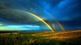 二重虹（ダブルレインボー）、空にかかる大きな虹の風景