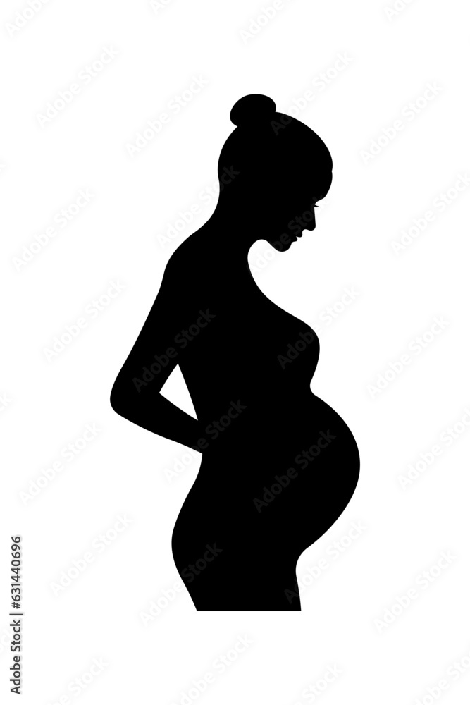 Silhouette of pregnant woman isolated on white background. 