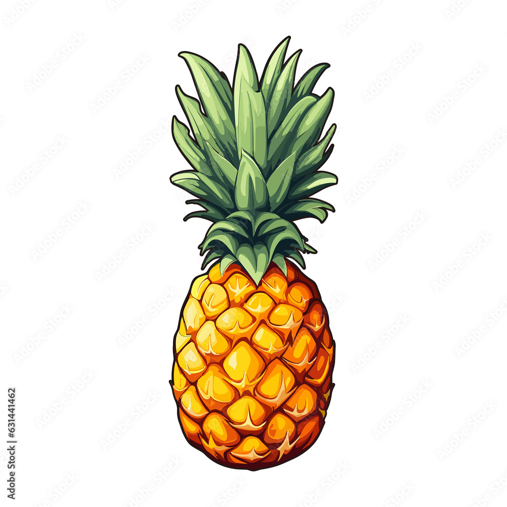 Fototapeta premium Pineapple Clipart, juicy fruit, pineapple illustration. Summer tropical party symbols.