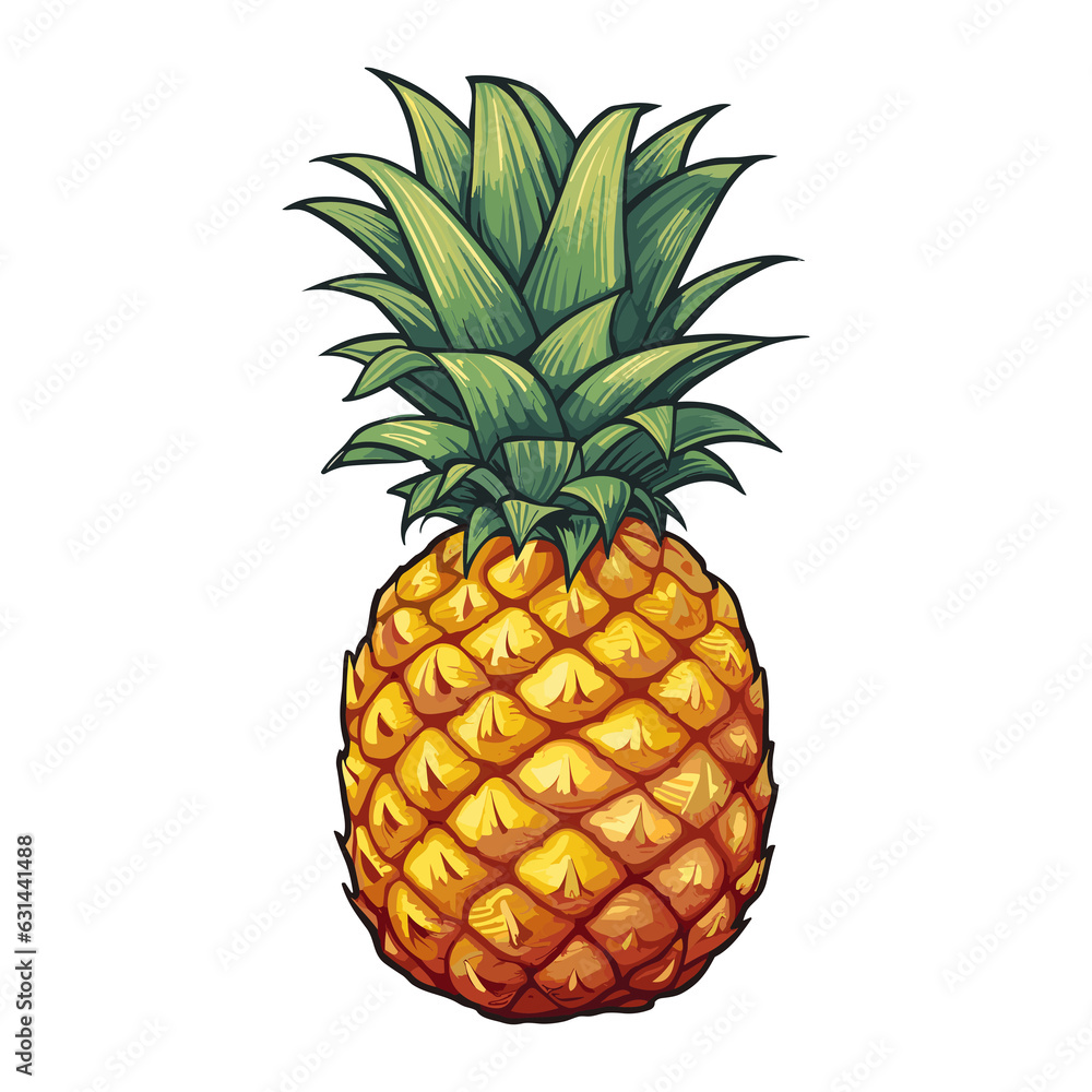 Fototapeta premium Pineapple Clipart, juicy fruit, pineapple illustration. Summer tropical party symbols.
