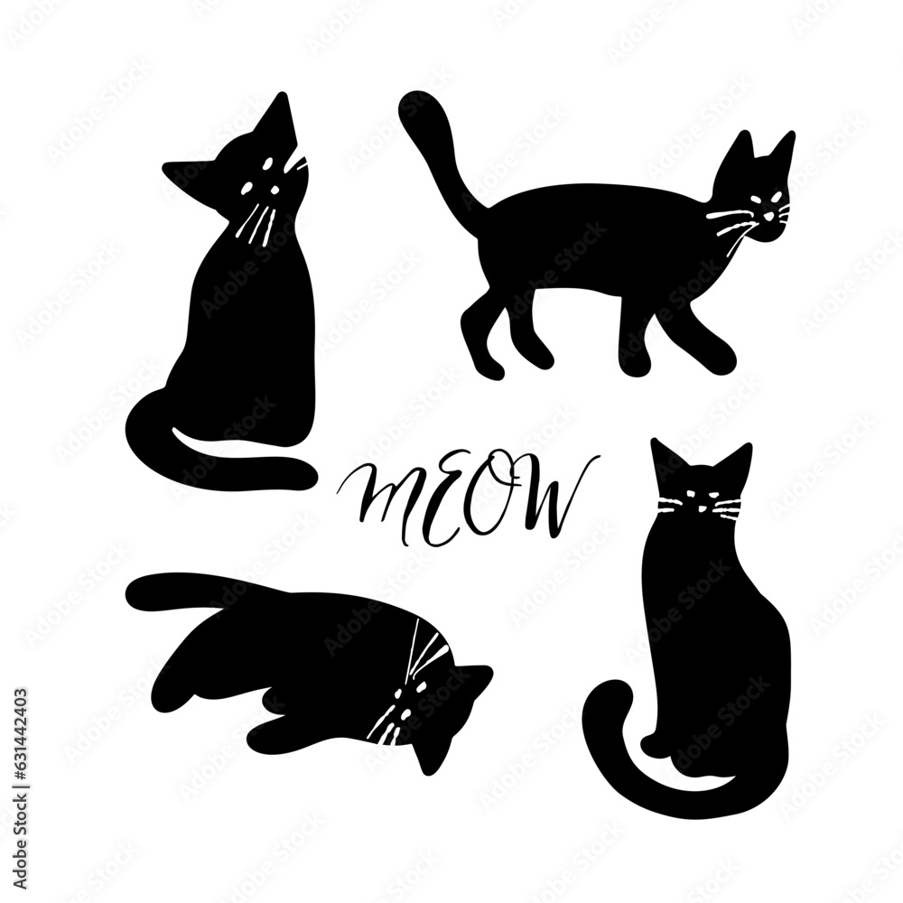 Set with black cats silhouette illustration isolated on white