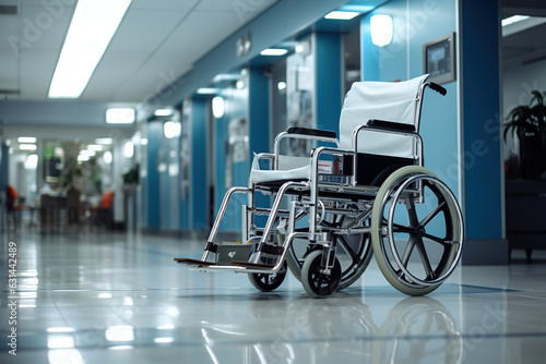 Wheelchair inside of modern hospital of a specialized vehicle