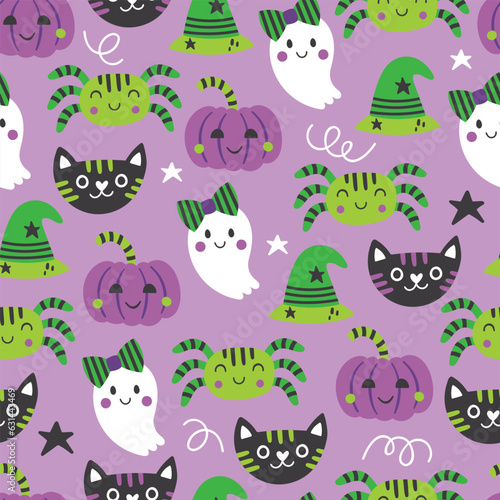Seamless pattern background for Halloween holiday with cute elements. Childish print for cards, wrapping paper and textile. Vector illustration © girafchik
