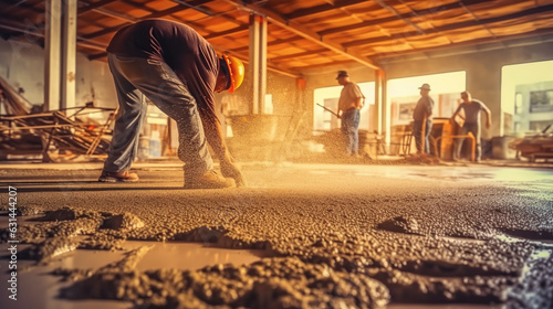 Canvas Print Worker working for concrete pavement