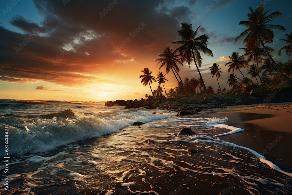 Landscape of paradise tropical island beach, sunrise shot.
