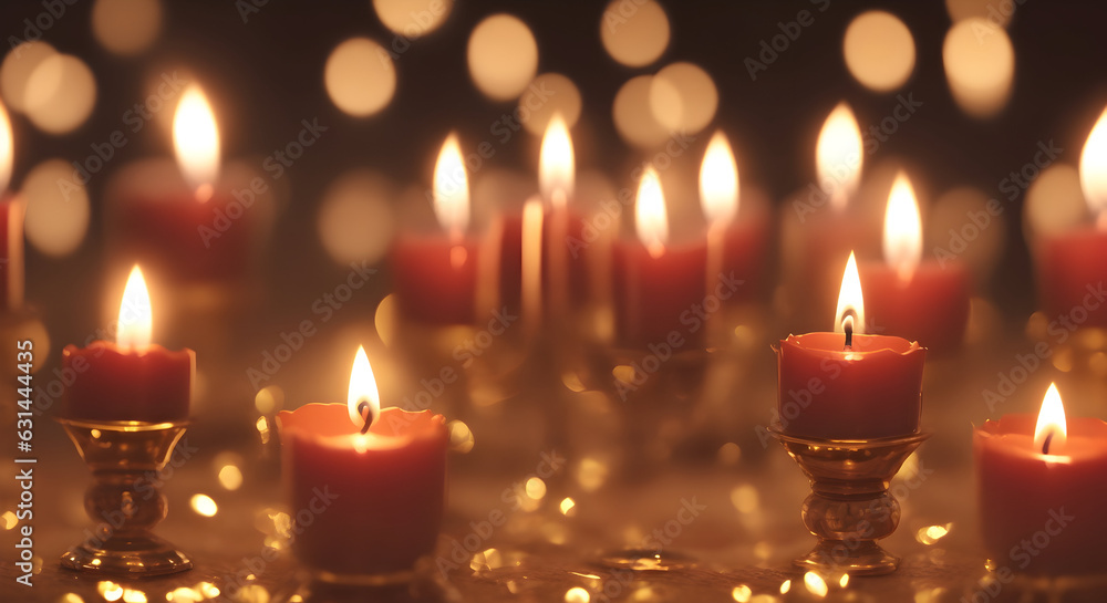 Candles in the dark background decoration. Generative ai art. Candles in the dark background decoration. Generative ai art.