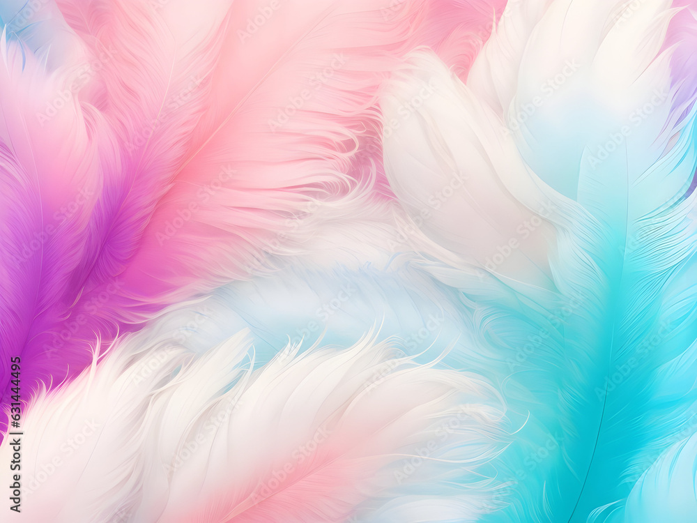 Pastel rainbow feathers background. Generative ai art. Pastel rainbow feathers background. Generative ai art.