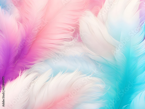 Pastel rainbow feathers background. Generative ai art.