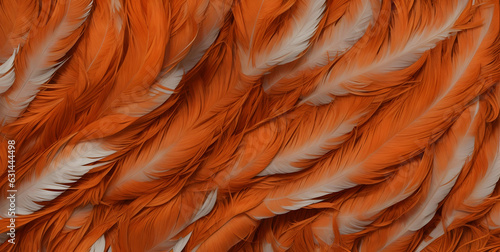 Orange feathers background. Generative ai art.