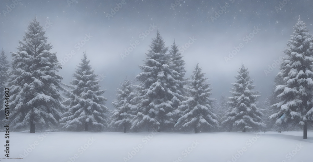 Winter landscape with snow covered on trees. Generative ai art.