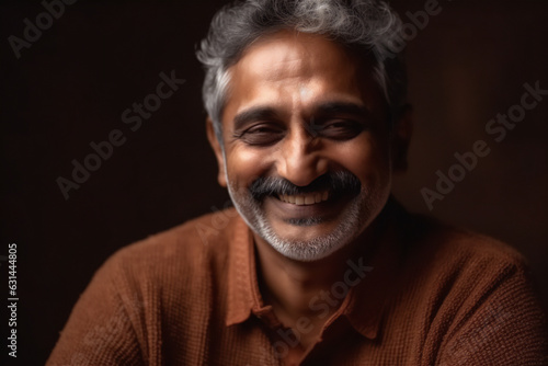  Indian mature adult man smiling on a black background