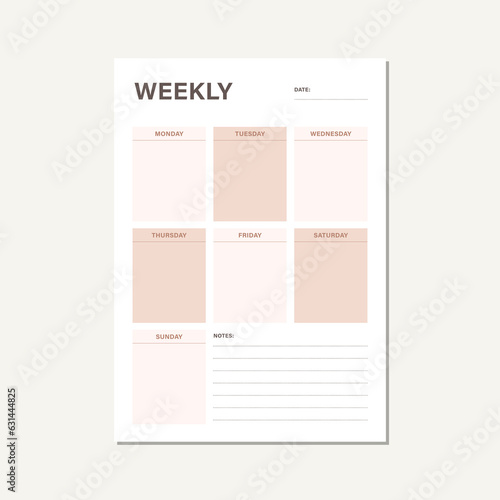 pastel pink weekly planner vector design template