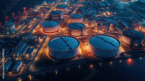 Photo Aerial view oil and gas terminal storage tank farm,