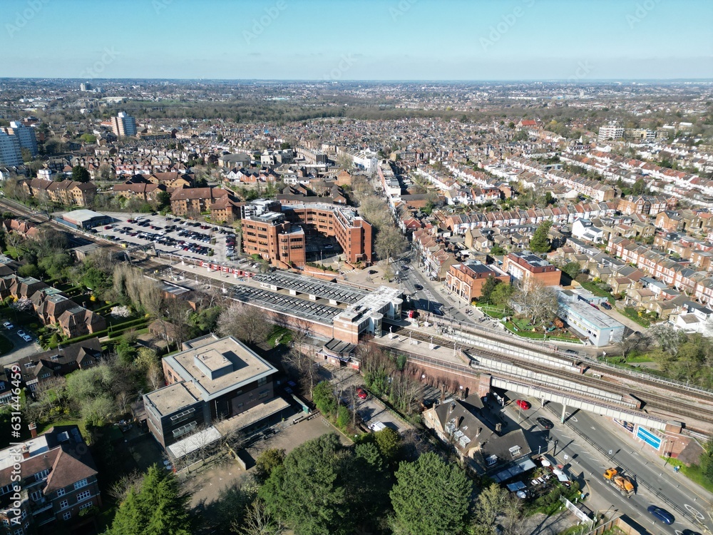 Finchley , station, London UK Drone, Aerial, view from air, birds eye view, .