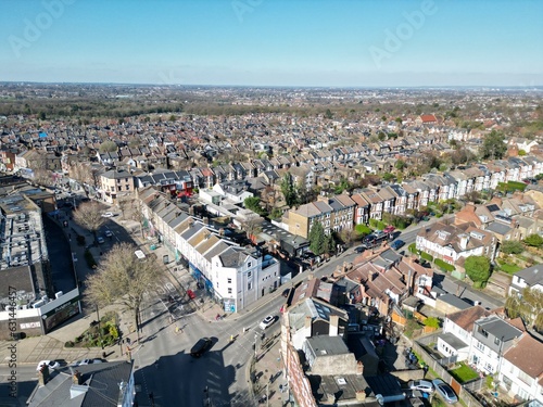 Finchley high street North London UK Drone, Aerial, view from air, birds eye view,