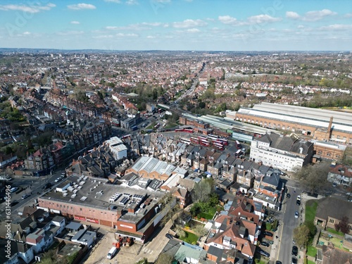 Photography Golders Green London bus depot  UK drone aerial view