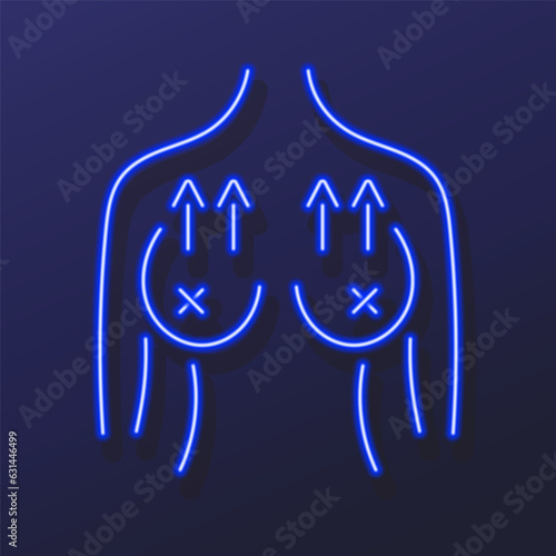 Breast lift neon sign, modern glowing banner design, colorful modern design trends on black background. Vector illustration.