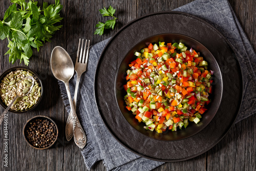 Israeli salad of finely diced veggies in bowl