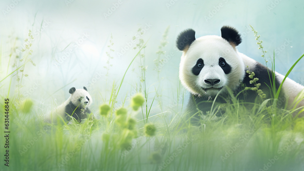 Giant panda bear sitting in bamboo. generative ai Giant panda bear sitting in bamboo. generative ai