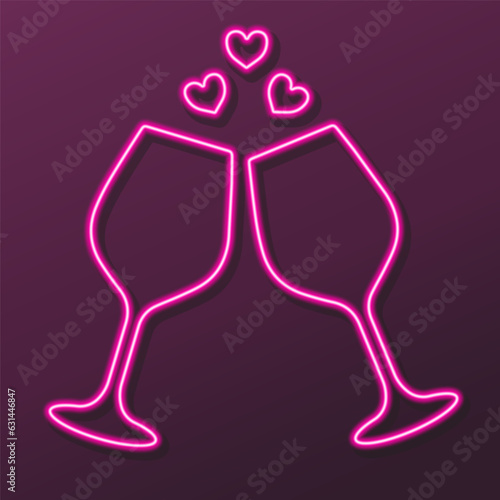 glasses champagne neon sign, modern glowing banner design, colorful modern design trends on black background. Vector illustration.