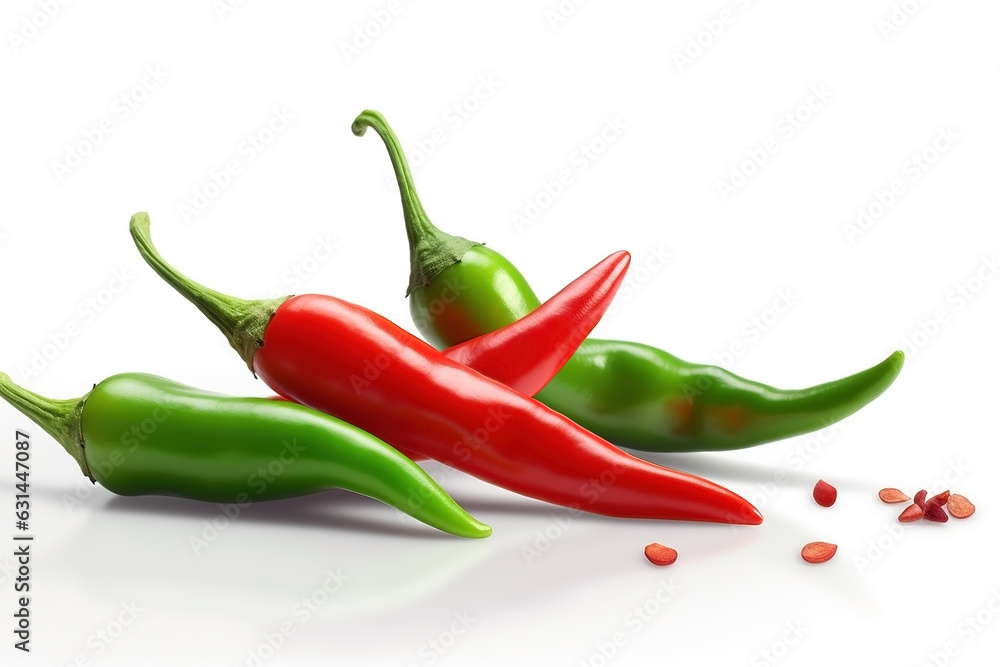 Red and green hot peppers on white background. Fresh vegetables. Healthy food concept Red and green hot peppers on white background. Fresh vegetables. Healthy food concept