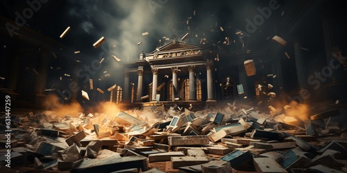Bank building collapsing metaphor Fototapet