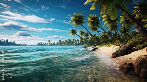 Beautiful beach with natural landscape coconut tree and clear sky 