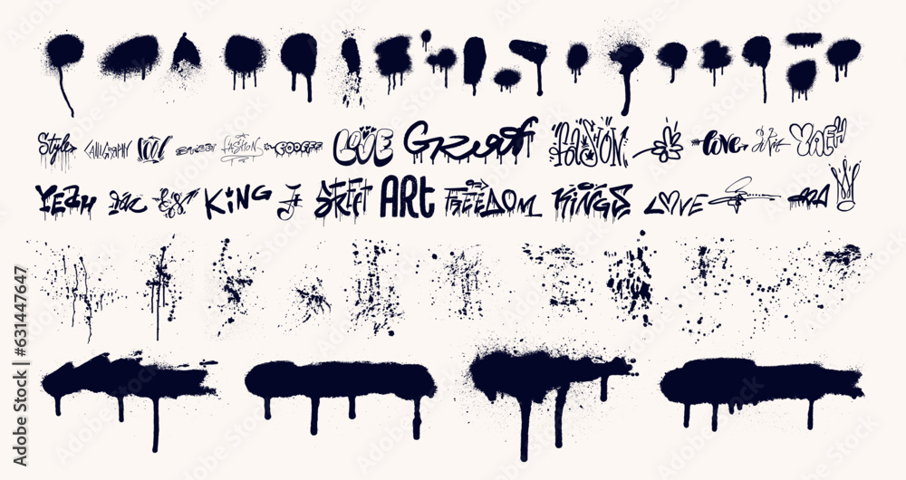 custom made wallpaper toronto digitalBig set of urban typography street art graffiti slogan, drops, splatter print with spray effect for graphic tee t shirt or sweatshirt. Trend logo text design symbols. Collection of Vector illustration