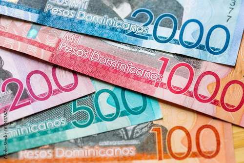 Dominicana money, Banknotes of pesos from dominican republic, financial concept, close up